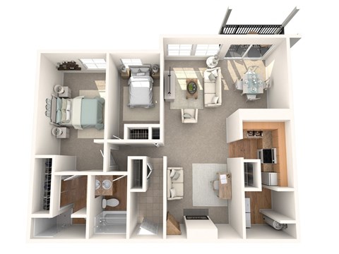 Floor plan for 2 beds, 2 baths, 1208 sqft
